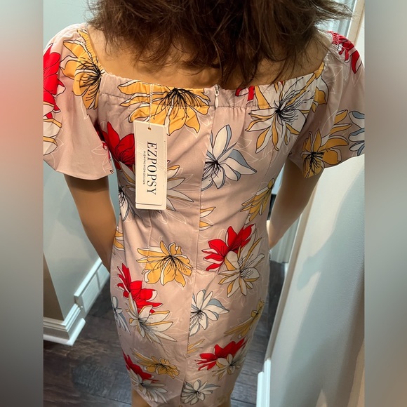 NWT Ezpopsy Puff Sleeve Summer, Tan Dress Sz8 - Picture 7 of 8